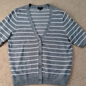 Talbots Grey and White Silver Metallic Striped Cardigan, Size L